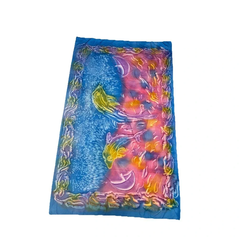 Sarong‎ Beach Wrap Dolphins Shawl Scarf Wall Decor Vibrant Blue Pink 43x72